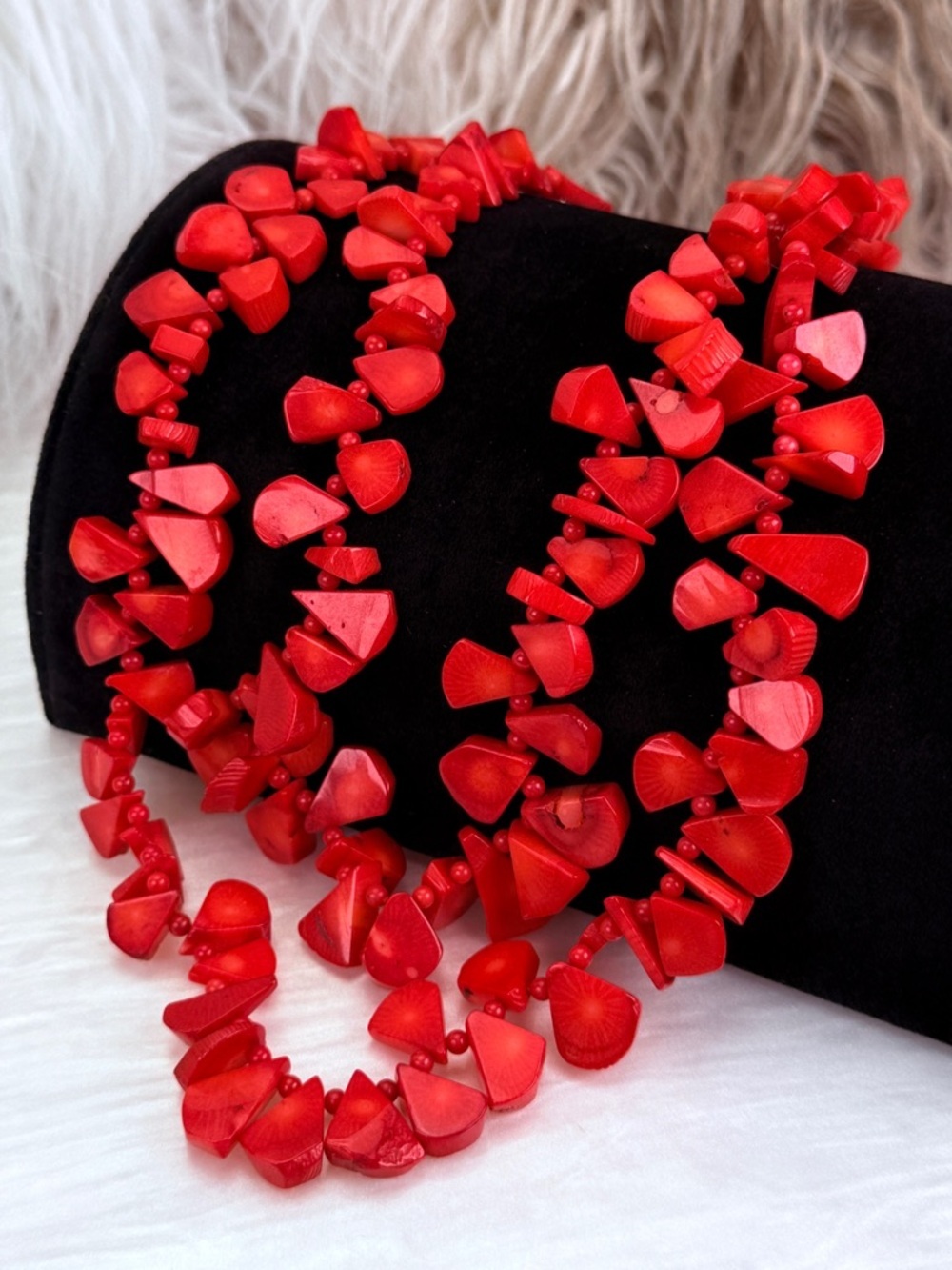 Bohemian chic Red Chunky Weighted Beaded 2 strand Necklace